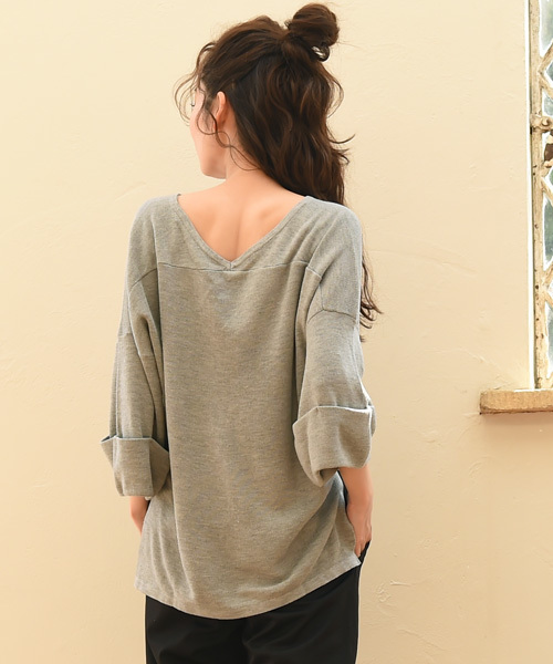 Luz Llena (philter)（ラズレナ　フィルター）の「袖折り返しハイゲージVネックニット（ニット/セーター・レディース・ネイビー/グレー/オフホワイト・MEDIUM）」の19枚目の写真