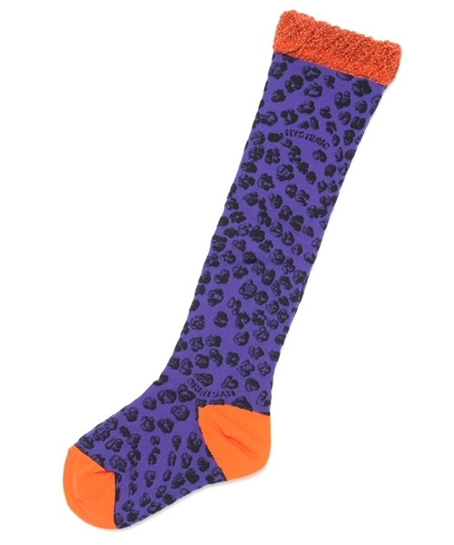 HYSTERIC MINI（ヒステリックミニ）の「Leopard柄 ニーハイソックス（ソックス/靴下・キッズ・グリーン/パープル/ピンク/レッド・13/16/19/22）」の2枚目の写真