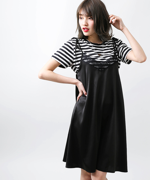 WEGO（ウィゴー）の「WEGO/【2点セット】Tシャツ付きキャミワンピース（ワンピース・レディース・ブラック/その他2/その他1/ブラック系その他/オフホワイト/その他3・FREE）」の3枚目の写真