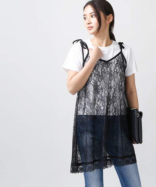 WEGO（ウィゴー）の「WEGO/【2点セット】Tシャツ付きキャミワンピース（ワンピース・レディース・ブラック/その他2/その他1/ブラック系その他/オフホワイト/その他3・FREE）」の2枚目の写真