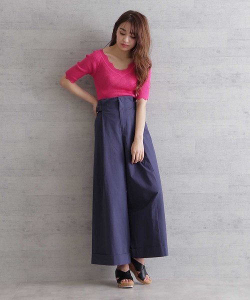 FREE'S MART（フリーズマート）の「◆スカラトリムＶネックリブニット（ニット/セーター・レディース・グレー/ホワイト/ピンク/ネイビー・FREE）」の17枚目の写真