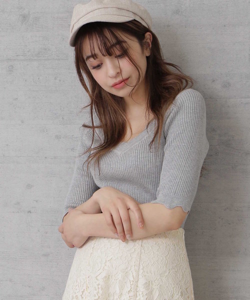 FREE'S MART（フリーズマート）の「◆スカラトリムＶネックリブニット（ニット/セーター・レディース・グレー/ホワイト/ピンク/ネイビー・FREE）」の20枚目の写真