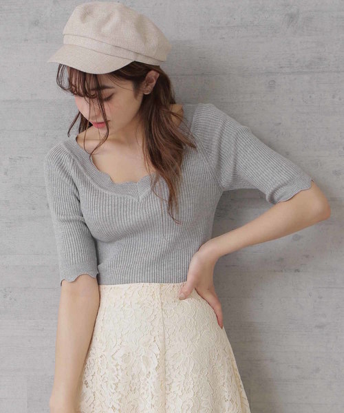 FREE'S MART（フリーズマート）の「◆スカラトリムＶネックリブニット（ニット/セーター・レディース・グレー/ホワイト/ピンク/ネイビー・FREE）」の18枚目の写真