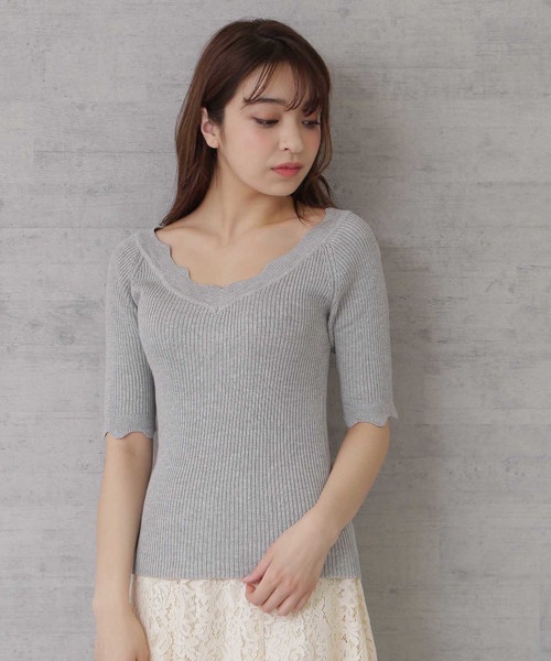 FREE'S MART（フリーズマート）の「◆スカラトリムＶネックリブニット（ニット/セーター・レディース・グレー/ホワイト/ピンク/ネイビー・FREE）」の8枚目の写真