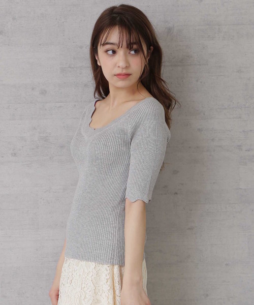 FREE'S MART（フリーズマート）の「◆スカラトリムＶネックリブニット（ニット/セーター・レディース・グレー/ホワイト/ピンク/ネイビー・FREE）」の14枚目の写真
