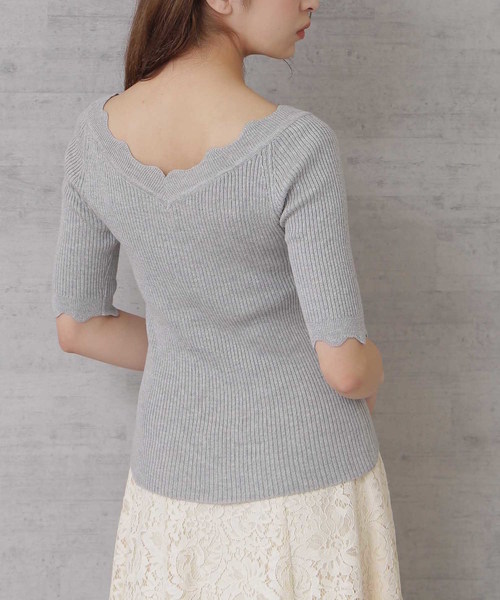 FREE'S MART（フリーズマート）の「◆スカラトリムＶネックリブニット（ニット/セーター・レディース・グレー/ホワイト/ピンク/ネイビー・FREE）」の16枚目の写真