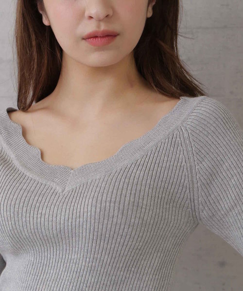FREE'S MART（フリーズマート）の「◆スカラトリムＶネックリブニット（ニット/セーター・レディース・グレー/ホワイト/ピンク/ネイビー・FREE）」の10枚目の写真