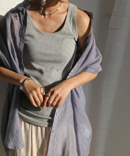 antiqua(アンティカ)の「リブタンクトップ(タンクトップ・レディース・チャコールグレー/ネイビー/杢グレー/ブラック×ホワイト/オートミール/カーキ/ホワイト/ブラック・FREE)」の6枚目の写真