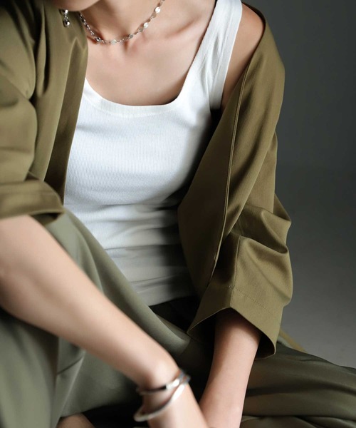 antiqua(アンティカ)の「リブタンクトップ(タンクトップ・レディース・チャコールグレー/ネイビー/杢グレー/ブラック×ホワイト/オートミール/カーキ/ホワイト/ブラック・FREE)」の2枚目の写真