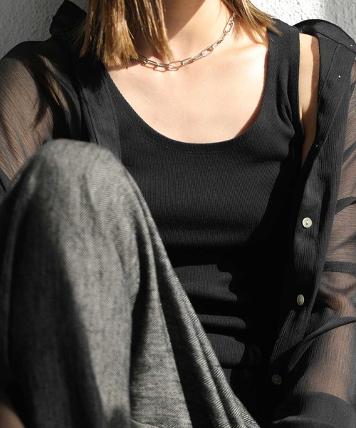 antiqua(アンティカ)の「リブタンクトップ(タンクトップ・レディース・チャコールグレー/ネイビー/杢グレー/ブラック×ホワイト/オートミール/カーキ/ホワイト/ブラック・FREE)」の3枚目の写真