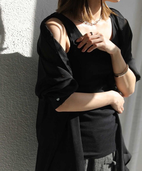 antiqua(アンティカ)の「リブタンクトップ(タンクトップ・レディース・チャコールグレー/ネイビー/杢グレー/ブラック×ホワイト/オートミール/カーキ/ホワイト/ブラック・FREE)」の14枚目の写真