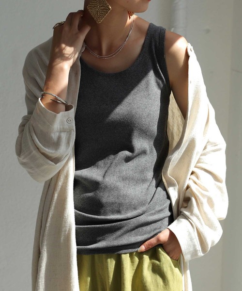 antiqua(アンティカ)の「リブタンクトップ(タンクトップ・レディース・チャコールグレー/ネイビー/杢グレー/ブラック×ホワイト/オートミール/カーキ/ホワイト/ブラック・FREE)」の16枚目の写真