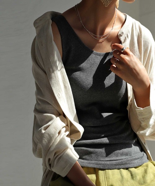 antiqua(アンティカ)の「リブタンクトップ(タンクトップ・レディース・チャコールグレー/ネイビー/杢グレー/ブラック×ホワイト/オートミール/カーキ/ホワイト/ブラック・FREE)」の17枚目の写真