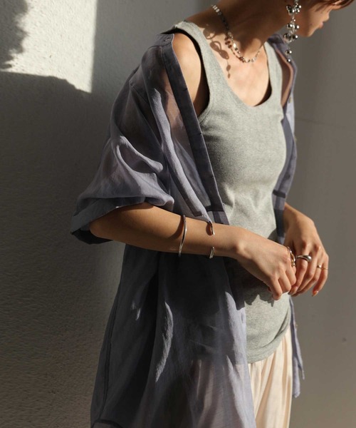 antiqua(アンティカ)の「リブタンクトップ(タンクトップ・レディース・チャコールグレー/ネイビー/杢グレー/ブラック×ホワイト/オートミール/カーキ/ホワイト/ブラック・FREE)」の20枚目の写真