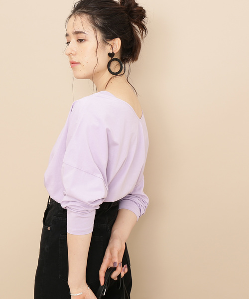 ADAM ET ROPE'(アダムエロペ)の「2WAY強撚コットンプルオーバー(Tシャツ/カットソー)」|ラベンダー