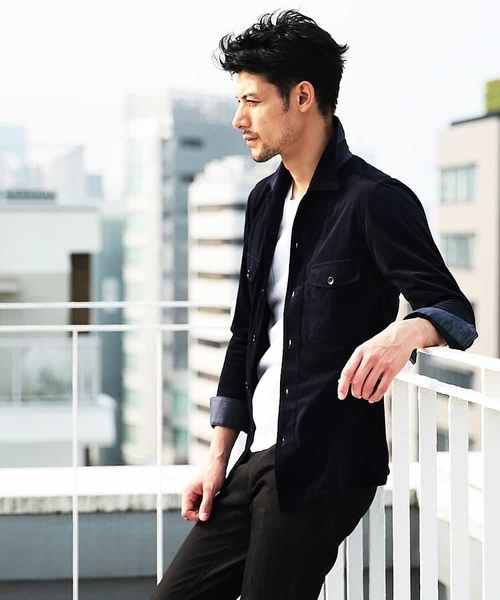 MICHEL KLEIN HOMME (ミッシェルクランオム)の「シャツ(マイクロベロアツイル)(シャツ/ブラウス・メンズ・カーキ/ネイビー・SMALL/MEDIUM/LARGE/X-LARGE)」の1枚目の写真