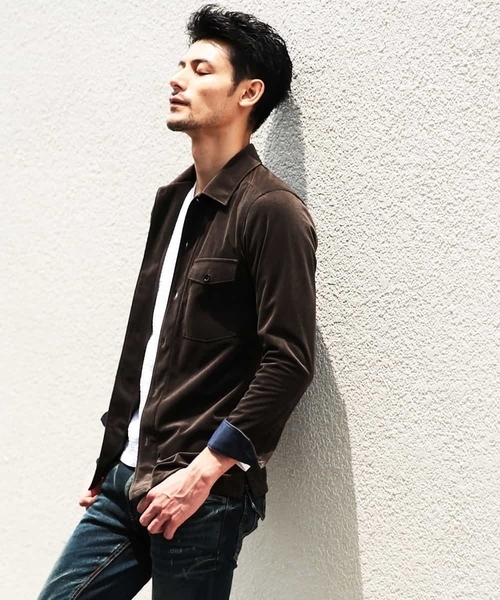 MICHEL KLEIN HOMME (ミッシェルクランオム)の「シャツ(マイクロベロアツイル)(シャツ/ブラウス・メンズ・カーキ/ネイビー・SMALL/MEDIUM/LARGE/X-LARGE)」の3枚目の写真