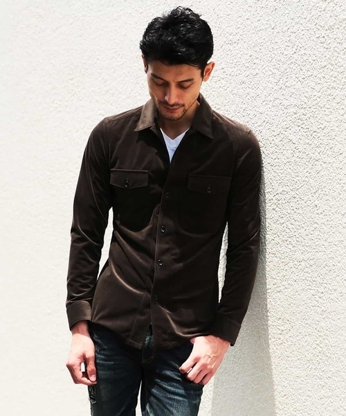 MICHEL KLEIN HOMME (ミッシェルクランオム)の「シャツ(マイクロベロアツイル)(シャツ/ブラウス・メンズ・カーキ/ネイビー・SMALL/MEDIUM/LARGE/X-LARGE)」の4枚目の写真