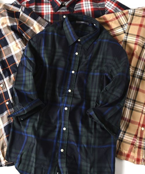 SHIPS（シップス）の「SU: ビッグ チェック レギュラーカラー 7スリーブシャツ（シャツ/ブラウス・メンズ・ベージュ/レッド/オレンジ/オリーブ・SMALL/MEDIUM/LARGE/X-LARGE）」の2枚目の写真