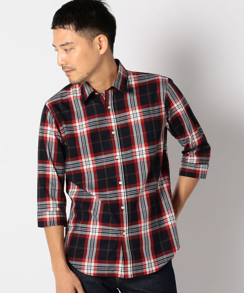 SHIPS（シップス）の「SU: ビッグ チェック レギュラーカラー 7スリーブシャツ（シャツ/ブラウス・メンズ・ベージュ/レッド/オレンジ/オリーブ・SMALL/MEDIUM/LARGE/X-LARGE）」の18枚目の写真