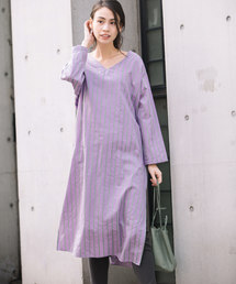 Munich | イタリーシルクレーヨンストライプＶネックシャツワンピース(シャツワンピース)