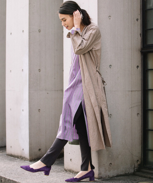 Munich（ミューニック）の「イタリア製シルクレーヨンストライプＶネックシャツワンピース（シャツワンピース・レディース・ベージュ/ネイビー/ピンク/ラベンダー・FREE）」の18枚目の写真