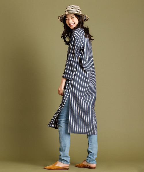 Munich（ミューニック）の「イタリア製シルクレーヨンストライプＶネックシャツワンピース（シャツワンピース・レディース・ベージュ/ネイビー/ピンク/ラベンダー・FREE）」の20枚目の写真