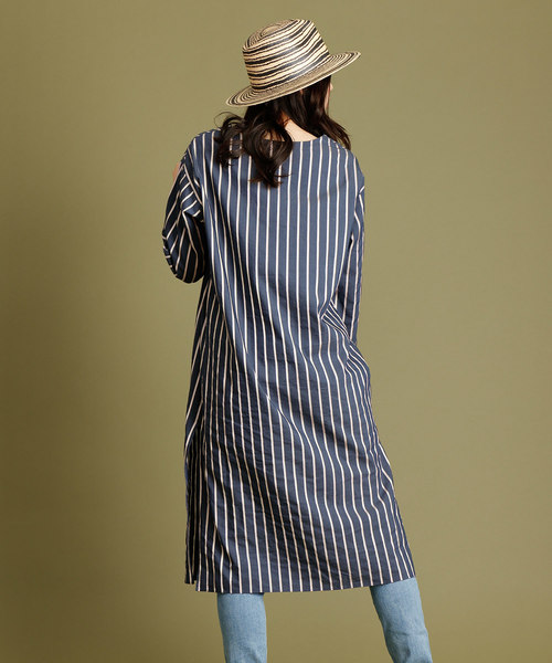 Munich（ミューニック）の「イタリア製シルクレーヨンストライプＶネックシャツワンピース（シャツワンピース・レディース・ベージュ/ネイビー/ピンク/ラベンダー・FREE）」の11枚目の写真