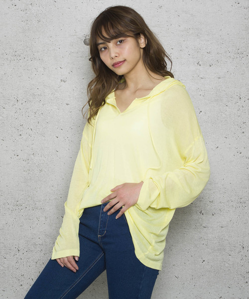 LUGG NAGG(ラグナグ)の「【Jewelobe/ ジュエローブ】シアールーズニットパーカー(パーカー・レディース・オフホワイト/イエロー/グリーン/オレンジ/ブラック・FREE)」の2枚目の写真