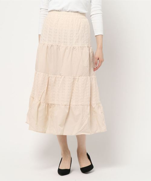 KOBE LETTUCE（コウベレタス）の「レースMIXティアードフレアマキシスカート（スカート・レディース・ブラック/グリーン/ピンク/ベージュ・FREE）」の8枚目の写真