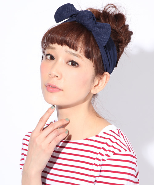 BEAMS BOY（ビームスボーイ）の「BEAMS BOY / サーマル リボンヘアバンド（ヘアバンド・レディース・ナチュラル/ピンク/ネイビー・ONE SIZE）」の3枚目の写真