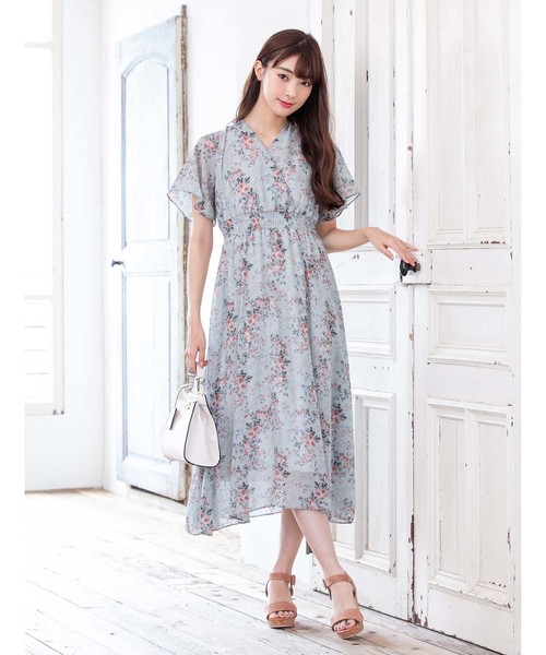 fifth（フィフス）の「バックリボンフラワーシフォンワンピース