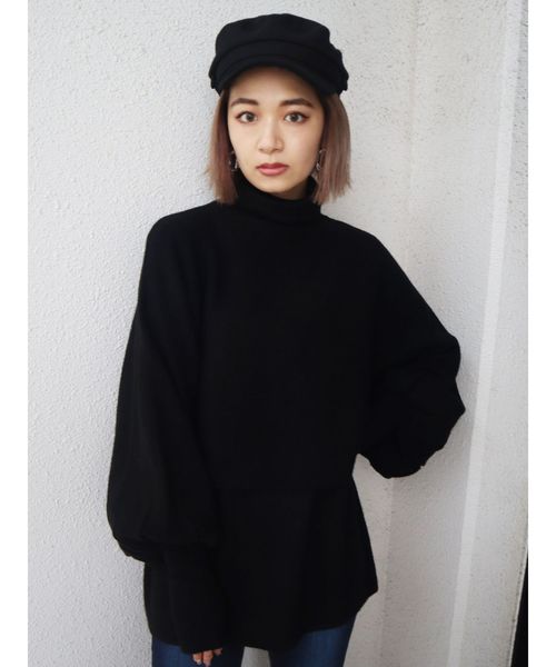 EMODA（エモダ）の「アップネックボリュームスリーブニット（ニット/セーター・レディース・ブラック/ブラウン/グレー/カーキ・FREE）」の11枚目の写真