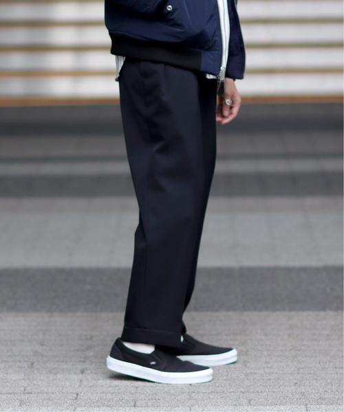 セール】ウールギャバジン 2タックワイドストレートパンツ