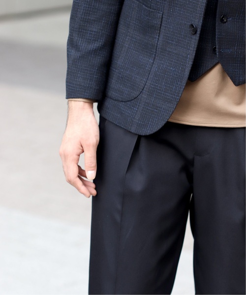 未使用 EDIFICE エディフィス ドレス ウールパンツ 46 チャコールグレー  セールウールギャバジン 2タックワイドストレートパンツ（その他