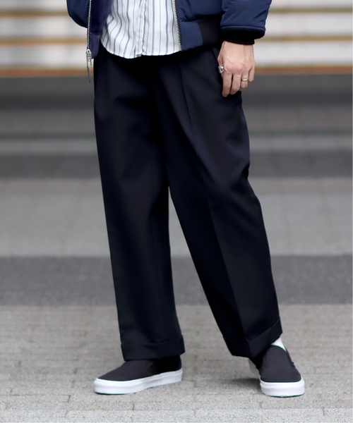 セール】ウールギャバジン 2タックワイドストレートパンツ（その他