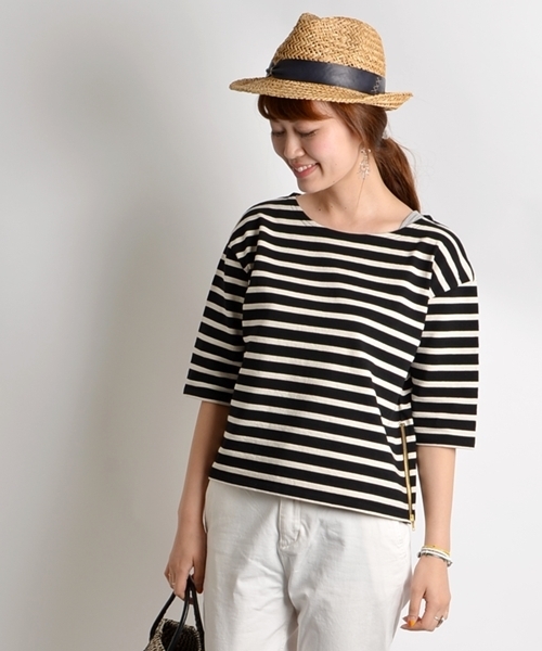 SHIPS for women(シップスフォーウィメン)の「ボーダー 5分袖 カットソー(Tシャツ/カットソー・レディース・ブラック/ネイビー/ホワイト・36/38)」の3枚目の写真