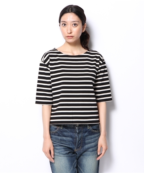 SHIPS for women(シップスフォーウィメン)の「ボーダー 5分袖 カットソー(Tシャツ/カットソー・レディース・ブラック/ネイビー/ホワイト・36/38)」の11枚目の写真