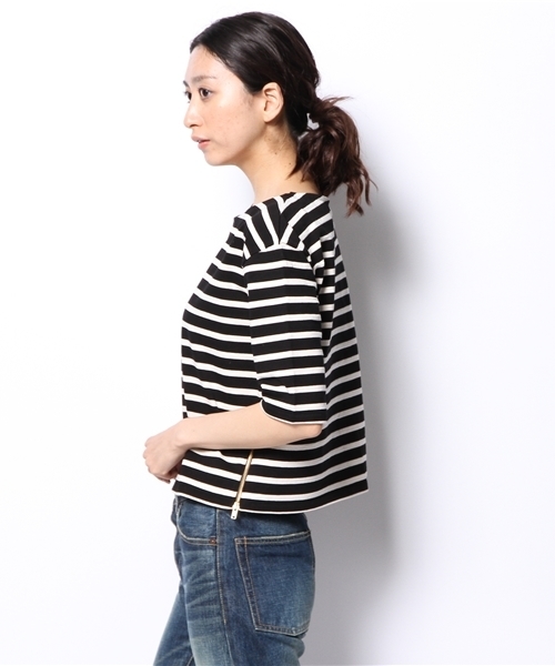 SHIPS for women(シップスフォーウィメン)の「ボーダー 5分袖 カットソー(Tシャツ/カットソー・レディース・ブラック/ネイビー/ホワイト・36/38)」の10枚目の写真