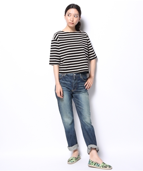 SHIPS for women(シップスフォーウィメン)の「ボーダー 5分袖 カットソー(Tシャツ/カットソー・レディース・ブラック/ネイビー/ホワイト・36/38)」の6枚目の写真