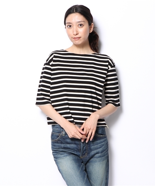 SHIPS for women(シップスフォーウィメン)の「ボーダー 5分袖 カットソー(Tシャツ/カットソー・レディース・ブラック/ネイビー/ホワイト・36/38)」の12枚目の写真
