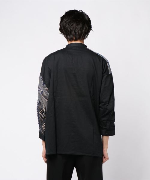 チャイハネ(チャイハネ)の「【チャイハネ】yul ジャガード×無地バンドカラーMEN'Sシャツ(シャツ/ブラウス・メンズ・ブラック/ベージュ/カーキ/ターコイズブルー・FREE)」の6枚目の写真