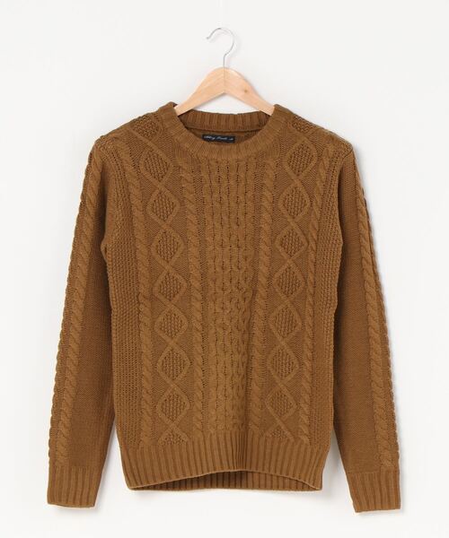 VIBGYOR(ヴィブジョー)の「VIBGYOR Select/ケーブル編クルーネックニット(BL)(ニット/セーター・メンズ・ブラック/ネイビー/ブラウン/アイボリー/ワインレッド/ホワイト系その他/ブラック系その他2/ブルー系その他/杢グレー/パープル系その他/グレー系その他/ベージュ系その他/ブラック系その他/キャメル・MEDIUM/LARGE/X-LARGE)」の13枚目の写真