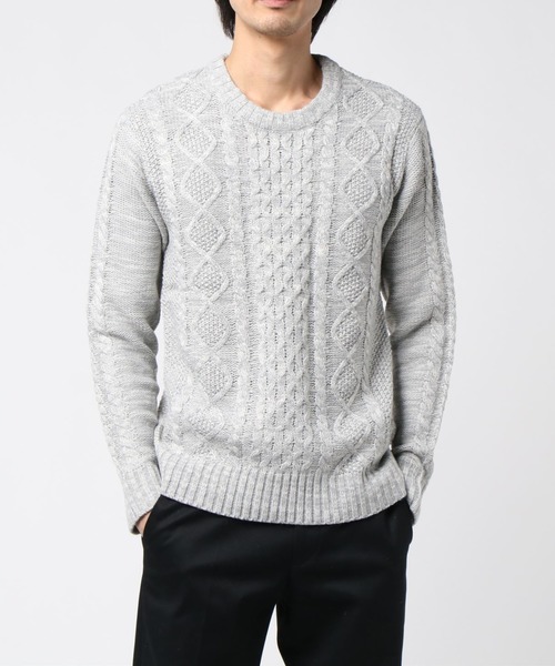 VIBGYOR(ヴィブジョー)の「VIBGYOR Select/ケーブル編クルーネックニット(BL)(ニット/セーター・メンズ・ブラック/ネイビー/ブラウン/アイボリー/ワインレッド/ホワイト系その他/ブラック系その他2/ブルー系その他/杢グレー/パープル系その他/グレー系その他/ベージュ系その他/ブラック系その他/キャメル・MEDIUM/LARGE/X-LARGE)」の7枚目の写真