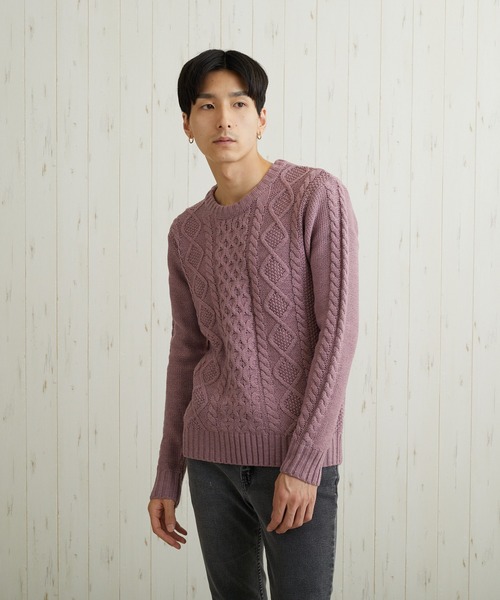 VIBGYOR(ヴィブジョー)の「VIBGYOR Select/ケーブル編クルーネックニット(BL)(ニット/セーター・メンズ・ブラック/ネイビー/ブラウン/アイボリー/ワインレッド/ホワイト系その他/ブラック系その他2/ブルー系その他/杢グレー/パープル系その他/グレー系その他/ベージュ系その他/ブラック系その他/キャメル・MEDIUM/LARGE/X-LARGE)」の12枚目の写真