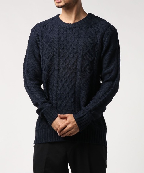 VIBGYOR(ヴィブジョー)の「VIBGYOR Select/ケーブル編クルーネックニット(BL)(ニット/セーター・メンズ・ブラック/ネイビー/ブラウン/アイボリー/ワインレッド/ホワイト系その他/ブラック系その他2/ブルー系その他/杢グレー/パープル系その他/グレー系その他/ベージュ系その他/ブラック系その他/キャメル・MEDIUM/LARGE/X-LARGE)」の10枚目の写真