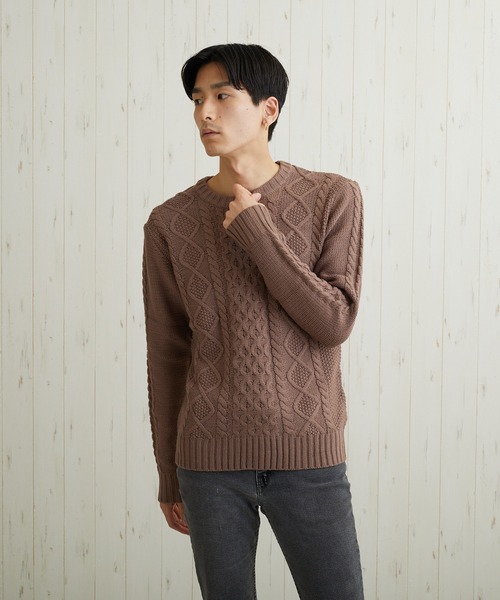 VIBGYOR(ヴィブジョー)の「VIBGYOR Select/ケーブル編クルーネックニット(BL)(ニット/セーター・メンズ・ブラック/ネイビー/ブラウン/アイボリー/ワインレッド/ホワイト系その他/ブラック系その他2/ブルー系その他/杢グレー/パープル系その他/グレー系その他/ベージュ系その他/ブラック系その他/キャメル・MEDIUM/LARGE/X-LARGE)」の8枚目の写真