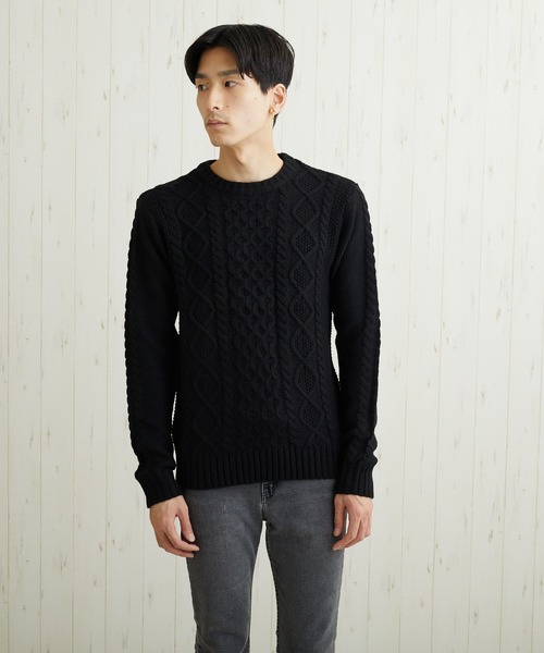 VIBGYOR(ヴィブジョー)の「VIBGYOR Select/ケーブル編クルーネックニット(BL)(ニット/セーター・メンズ・ブラック/ネイビー/ブラウン/アイボリー/ワインレッド/ホワイト系その他/ブラック系その他2/ブルー系その他/杢グレー/パープル系その他/グレー系その他/ベージュ系その他/ブラック系その他/キャメル・MEDIUM/LARGE/X-LARGE)」の3枚目の写真