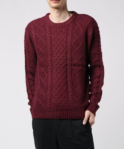 VIBGYOR(ヴィブジョー)の「VIBGYOR Select/ケーブル編クルーネックニット(BL)(ニット/セーター・メンズ・ブラック/ネイビー/ブラウン/アイボリー/ワインレッド/ホワイト系その他/ブラック系その他2/ブルー系その他/杢グレー/パープル系その他/グレー系その他/ベージュ系その他/ブラック系その他/キャメル・MEDIUM/LARGE/X-LARGE)」の14枚目の写真