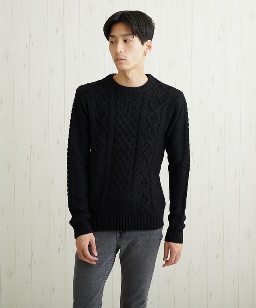 VIBGYOR(ヴィブジョー)の「VIBGYOR Select/ケーブル編クルーネックニット(BL)(ニット/セーター・メンズ・ブラック/ネイビー/ブラウン/アイボリー/ワインレッド/ホワイト系その他/ブラック系その他2/ブルー系その他/杢グレー/パープル系その他/グレー系その他/ベージュ系その他/ブラック系その他/キャメル・MEDIUM/LARGE/X-LARGE)」の15枚目の写真